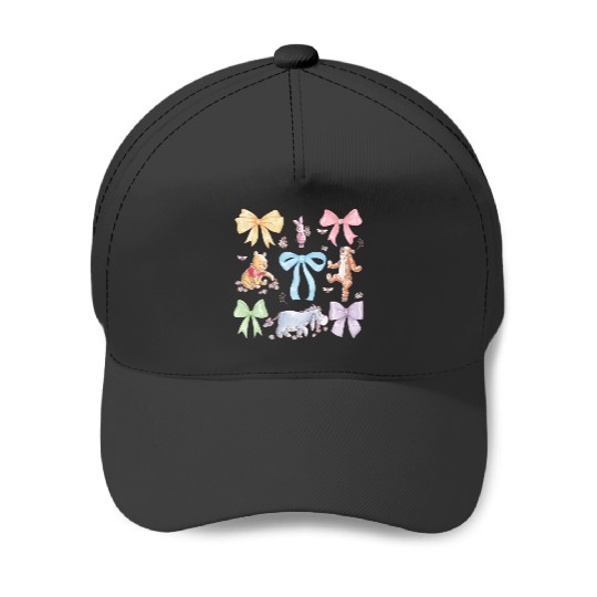 Disney Winnie the Pooh Cute Group Shot Sketch Chest Logo Baseball Caps