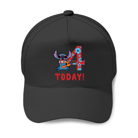 Kids Disney Lilo Stitch Tropical Birthday 4 Years Old Today. Baseball Caps