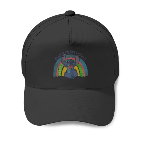 Disneyss Lilo Stitch Ohana Means Family Distressed Rainbow Baseball Caps
