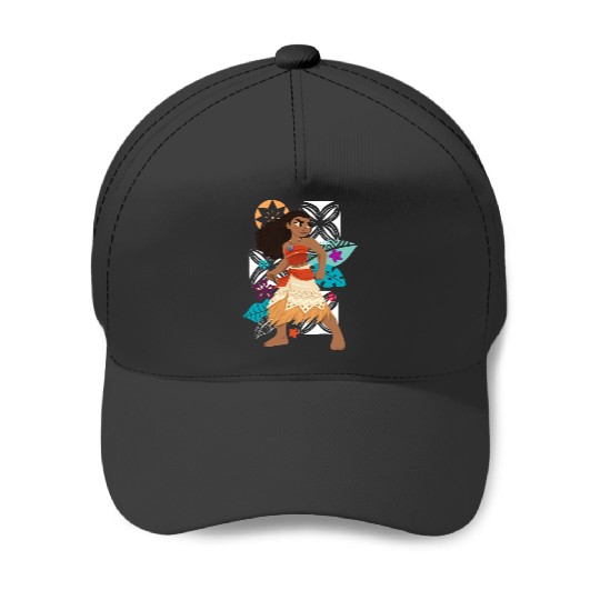 Disney Moana Power Girl Pose Tropical Flowers Chest Poster Baseball Caps