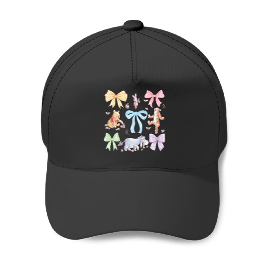 Disney Winnie the Pooh Cute Group Shot Sketch Chest Logo Baseball Caps