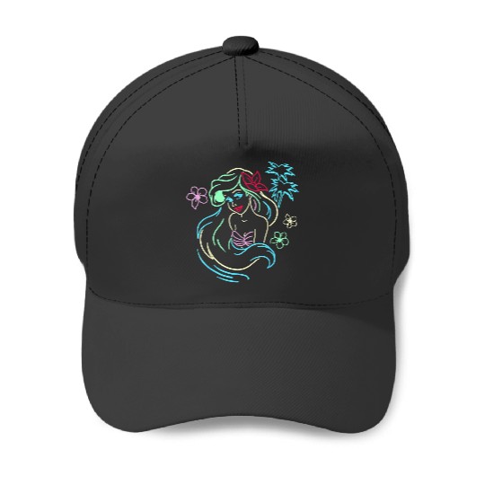 Discover Disney Little Mermaid Ariel Neon Lights Graphic T-shirt Baseball Caps