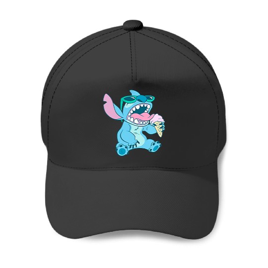 Womens Disney Lilo & Stitch Eating Ice Cream Retro Pocket Logo Baseball Caps