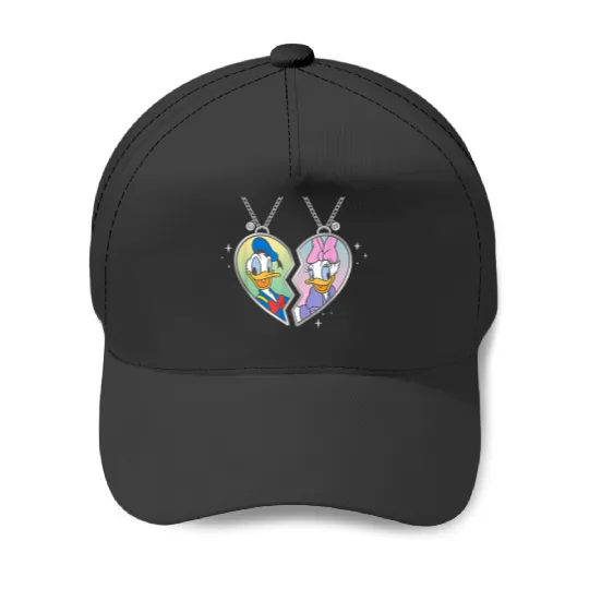 Disneyss Donald And Daisy Duck Love Heart Necklace Matching Baseball Caps