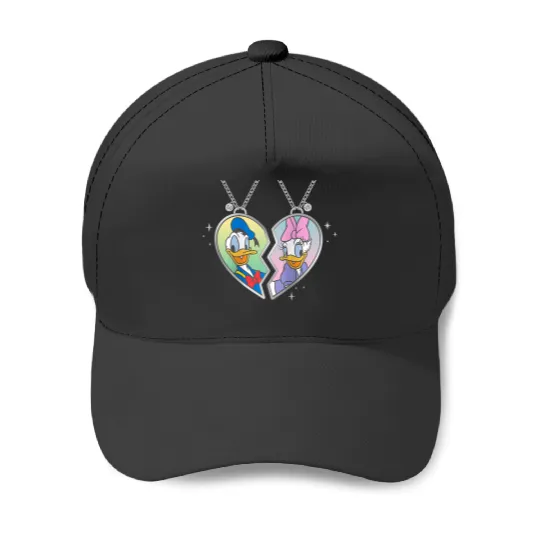 Disneyss Donald And Daisy Duck Love Heart Necklace Matching Baseball Caps