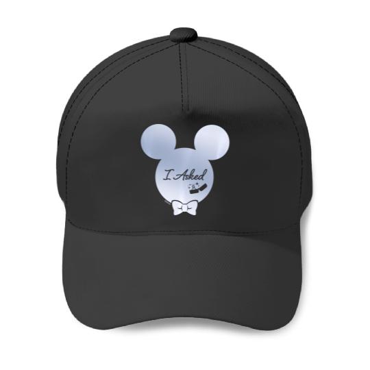 Disney I Asked Proposal Engagement Ring Bow Tie Mickey Baseball Caps
