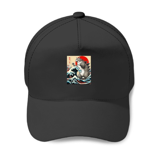 Catzilla Japanese Art Funny Cat Gift  for Men: Bobs Burgers Family Shirt, Bobs Burgers Vintage Baseball Caps