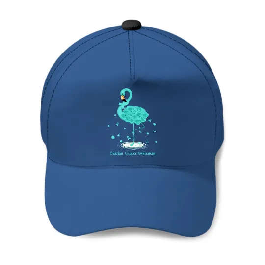 Ovarian Cancer Awareness Teal Ribbon Flamingo Baseball Caps