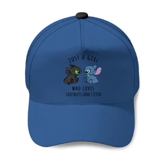 Just A Girl Who Loves Toothless And Stitch Baseball Caps, Stitch Baseball Caps, Cute Disney Baseball Caps, Disney Matching Baseball Caps