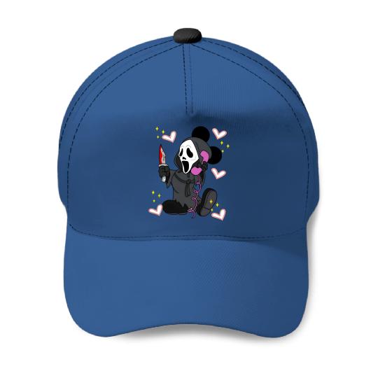 Disney Mickey Scream No You Hang Up Baseball Caps, Mickey Ghost Scream Ghostface Phone Call Baseball Caps