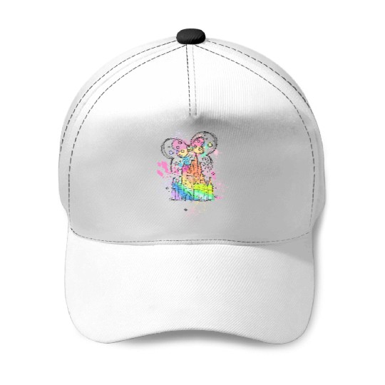 Rainbow Pastel Watercolor Castle Disney Baseball Caps, Minnie Mouse Baseball Caps