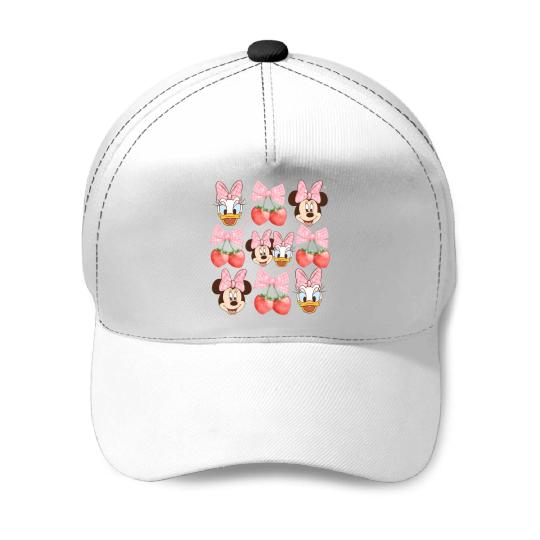 Vintage Minnie And Daisy Pink Bow Baseball Caps, Disney Coquette Strawberry Baseball Caps
