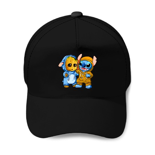 Stitch And Groot Baseball Caps, Disney Baseball Caps, Movie Baseball Caps, Friend Baseball Caps