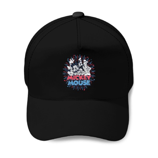 Disney Mickey Classic 4th Of July Group Fireworks Poster Baseball Caps