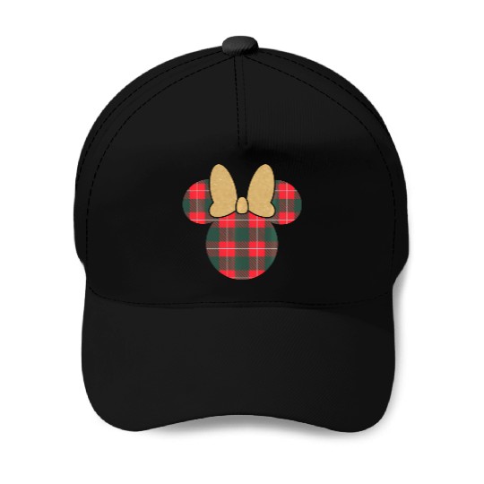 Disney Minnie Mouse Icon Holiday Plaid Gold Bow Baseball Caps