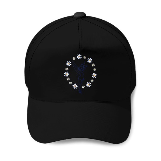 disney peter pan tinker bell spring floral circle Baseball Caps