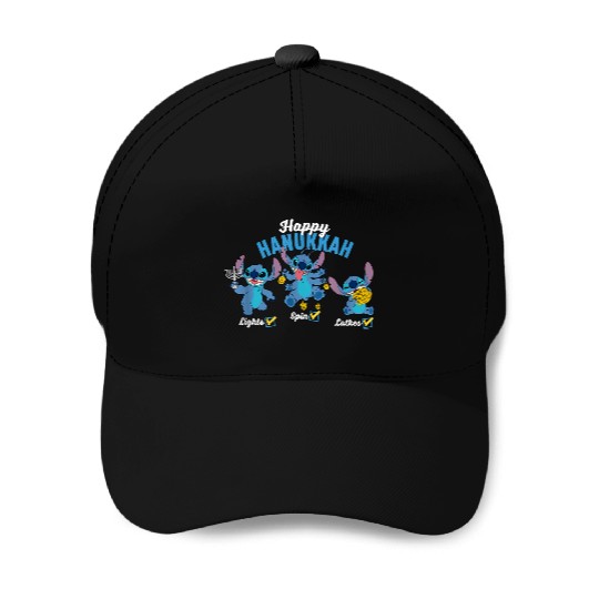 Disney Lilo & Stitch Happy Hanukkah Lights Spin Latkes T-Shirt Baseball Caps