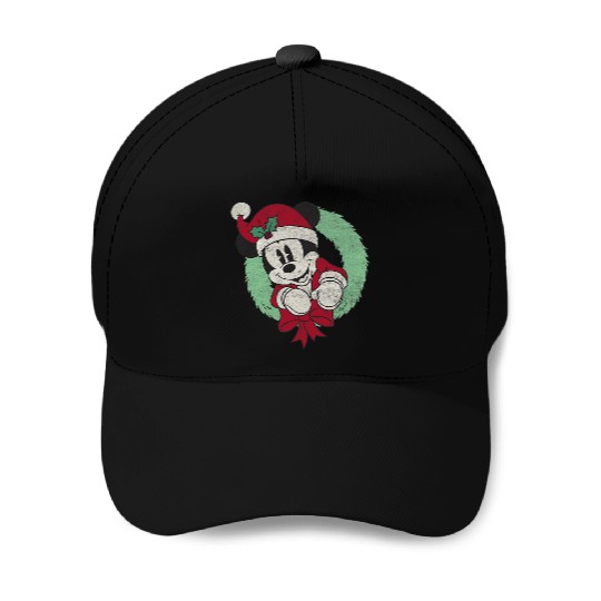 Disneys Mickeys Mouse Christmas Wreath Santa Hat Portrait Baseball Caps