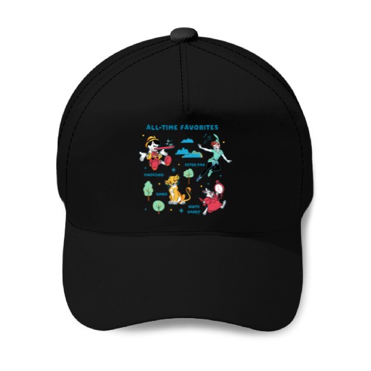 Disney Vintage Peter Pan, Pinocchio, Simba & White Rabbit Baseball Caps