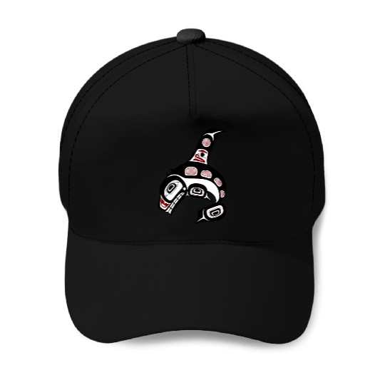 Native American Red Black Haida Orca Killer Whale Baseball Caps