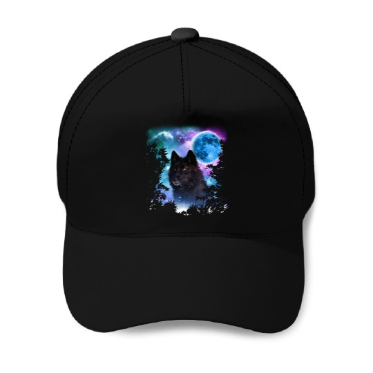 Black Wolf MidNight Forest Baseball Caps