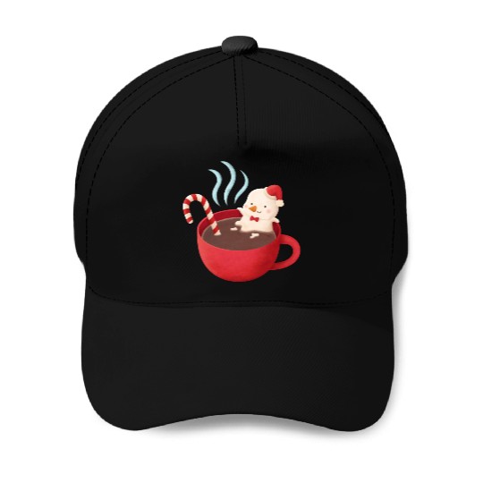 Cute Snowman in Hot Cocoa Baseball Caps