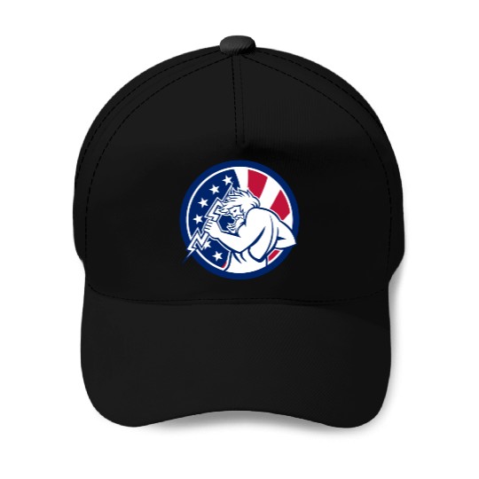 Zeus With Thunderbolt USA Flag Icon Baseball Caps
