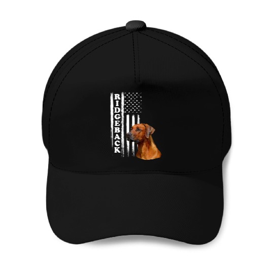 Rhodesian Ridgeback Dog with US Flag Baseball Caps