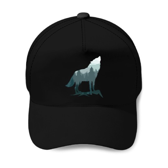 Lone Wolf Survives The Mountain Silhouette Art Baseball Caps