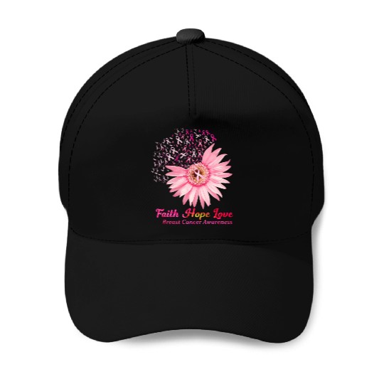 Faith Hope Love Breast Cancer Awareness Flower Pin Baseball Caps