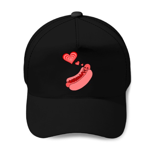 Hot Dog Love Baseball Caps