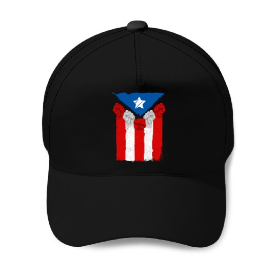 Raised Fists For Puerto Rico - Boricua Flag Baseball Caps
