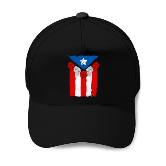 Raised Fists For Puerto Rico - Boricua Flag Baseball Caps