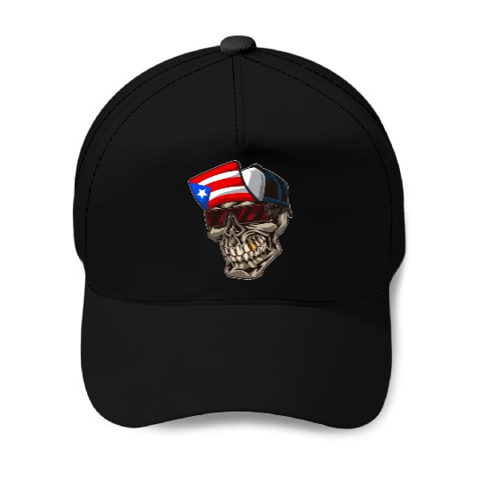 Cool Puerto Rico Skull With Cap and Boricua Flag Baseball Caps