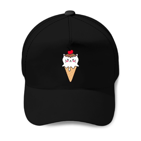 Cute funny sweet kitten ice cream cat cartoon Baseball Caps