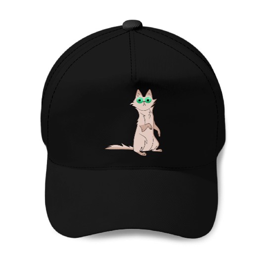 Funny hilarious shocked surprised grey cat cartoon Baseball Caps