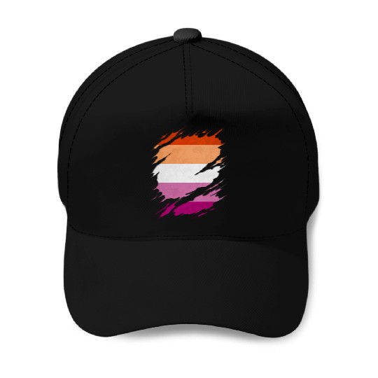 Lesbian Pride Flag Ripped Reveal Baseball Caps
