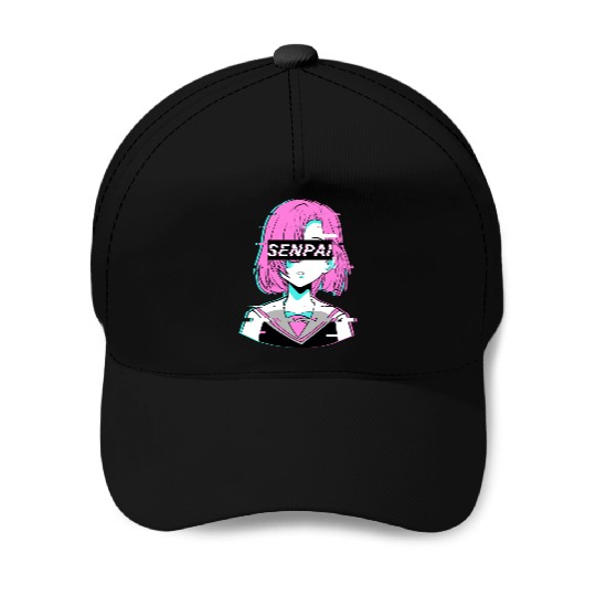 Aesthetic Vaporwave Anime Girl - Notice Me Senpai Baseball Caps