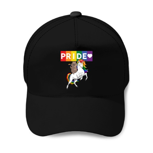 LGBT Gay Pride Wombat Riding Rainbow Unicorn Baseball Caps