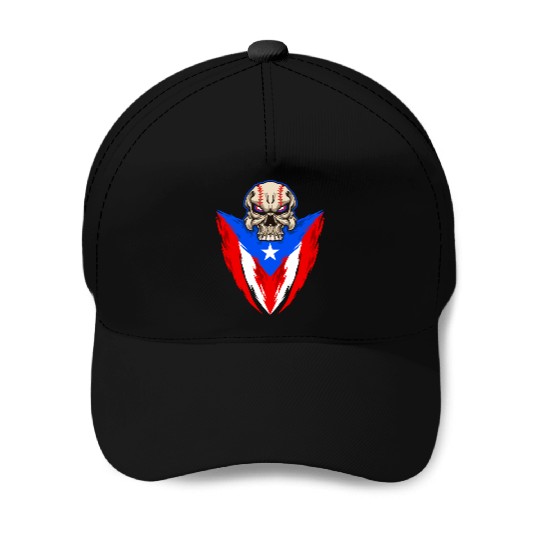 Puerto Rico Baseball Skull Baseball Caps