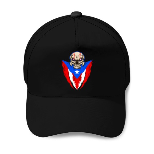 Puerto Rico Baseball Skull Baseball Caps