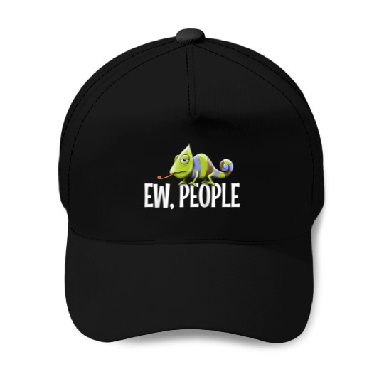 Grumpy Chameleon Lovers Sarcastic Joke Ew People Baseball Caps