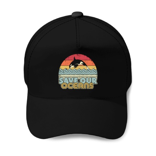 Save Our Oceans Orca Whale Retro Climate Change Baseball Caps