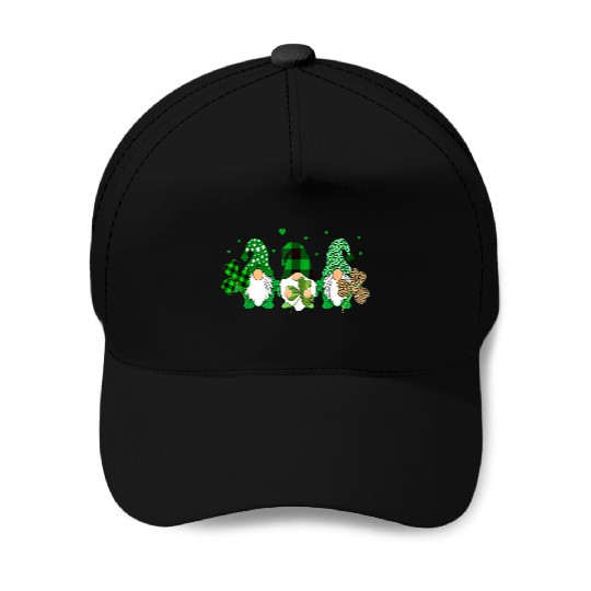 Three Gnomes Holding Shamrock Leopard Plaid Baseball Caps