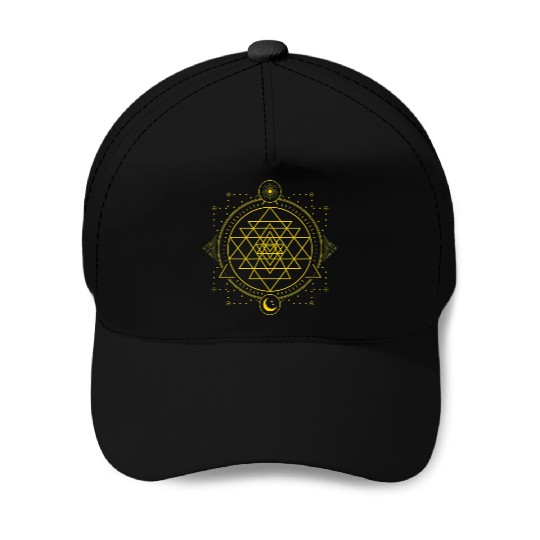 Sri Yantra Geometry Chakra Sun and Moon Baseball Caps