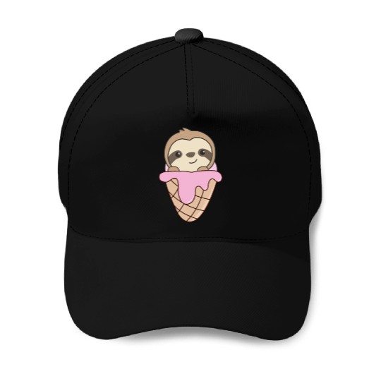 Sloth Pink Ice Cream Waffle Cute Animals For Kids Baseball Caps