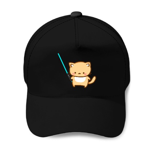 Cute cat with blue lightsaber Baseball Caps