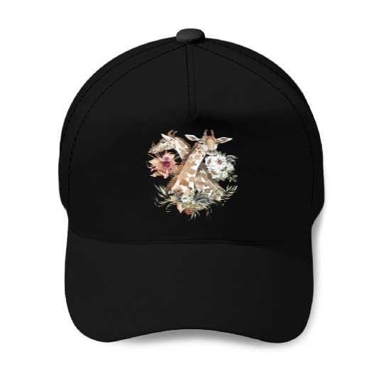 Kids Giraffe Wildflowers Africa Watercolor Motif Baseball Caps