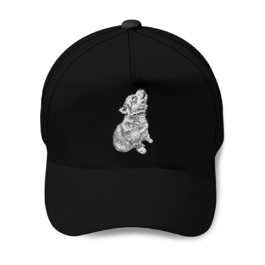 Cute Baby Howling Wolf Cub Sketch Baseball Caps