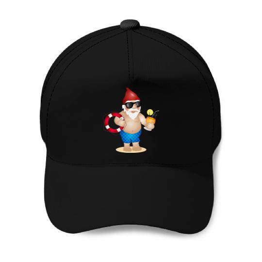 Garden gnome with swimming trunks and lifebuoy Baseball Caps